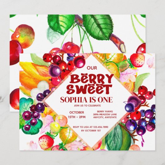 Berry Sweet Invitation Kaart (Voorkant / Achterkant)