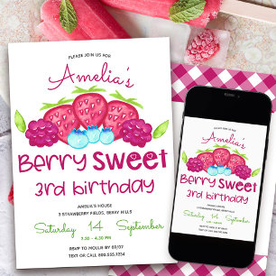 Berry Sweet Meisje 3e Verjaardagsuitnodiging Kaart