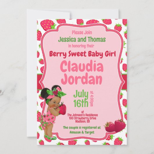 Berry Sweet Meisje Aardbei Baby shower Invitation Kaart (Voorkant)