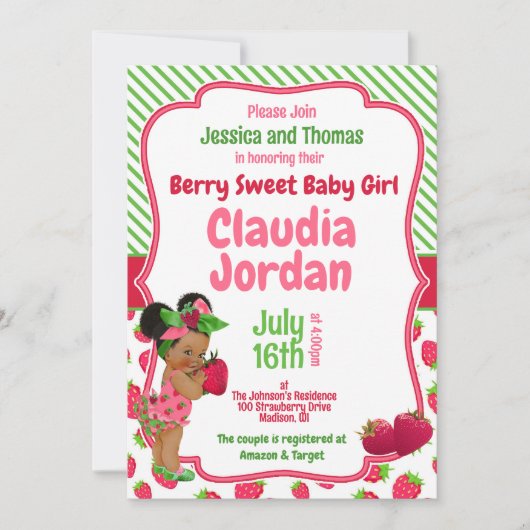 Berry Sweet Meisje Aardbei Baby shower Invitation Kaart (Voorkant)