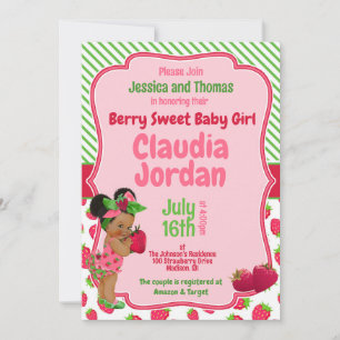 Berry Sweet Meisje Aardbei Baby shower Invitation Kaart