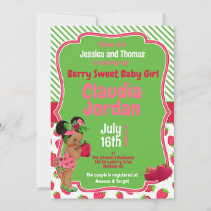 Berry Sweet Meisje Aardbei Baby shower Invitation Kaart