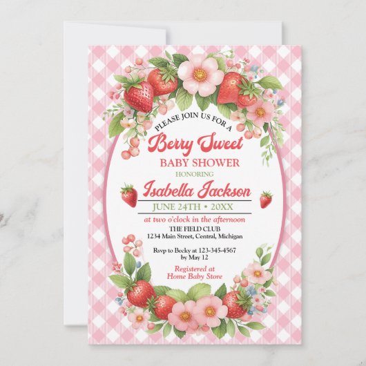 Berry Sweet Meisje Baby shower Invitation Kaart (Voorkant)