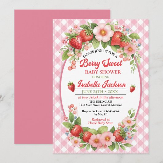 Berry Sweet Meisje Baby shower Invitation Kaart (Voorkant / Achterkant)