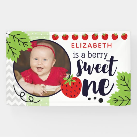 Berry Sweet ONE Aardbei Baby Eerste Verjaardag Spandoek (Horizontaal)