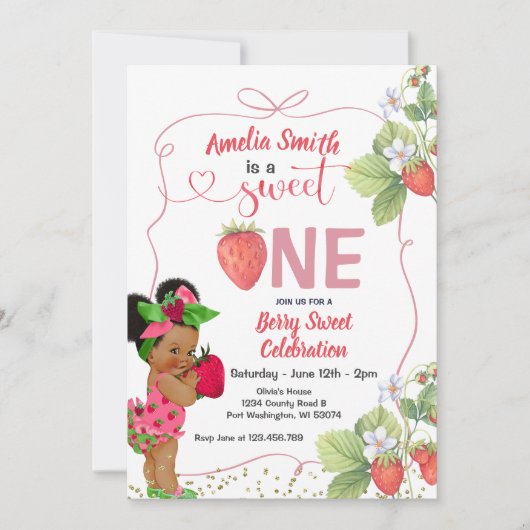 Berry Sweet ONE Aardbei Handgetrokken 1e verjaarda Kaart (Voorkant)