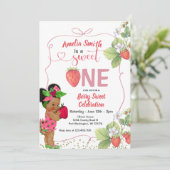 Berry Sweet ONE Aardbei Handgetrokken 1e verjaarda Kaart (Staand voorkant)