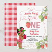 Berry Sweet ONE Aardbei Handgetrokken 1e verjaarda Kaart (Voorkant / Achterkant)