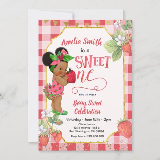 Berry Sweet ONE Aardbei Verjaardag Meisje Feest Kaart (Voorkant)