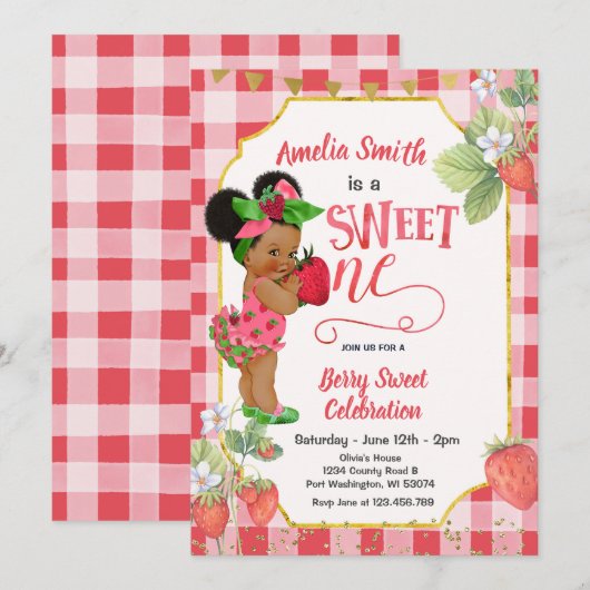 Berry Sweet ONE Aardbei Verjaardag Meisje Feest Kaart (Voorkant / Achterkant)