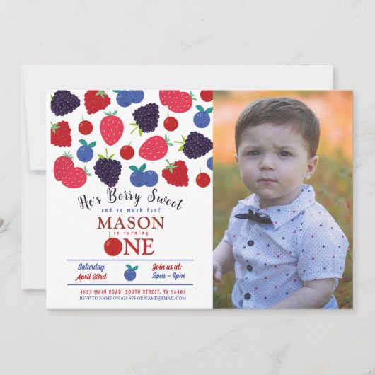 Berry Sweet One First Birthday Boys Fruit Kaart (Voorkant)