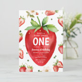 Berry Sweet One Schattige Meisje Aardbei 1e Verjaa Kaart (Staand voorkant)