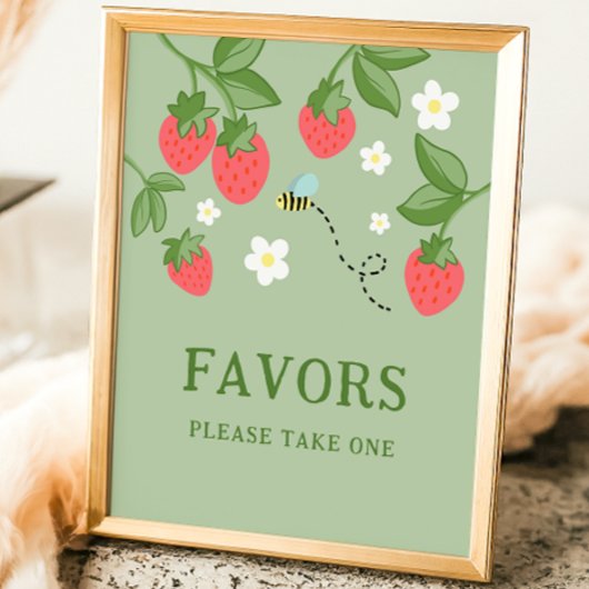 Berry Sweet Party Favor Strawberry Birthday Sign Poster