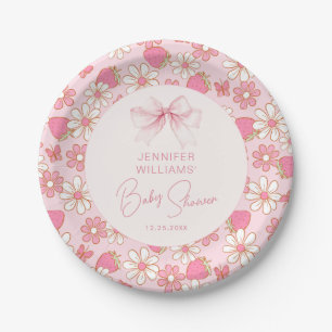 Berry Sweet Pink Bow Baby Meisje Douche Papieren Bordje