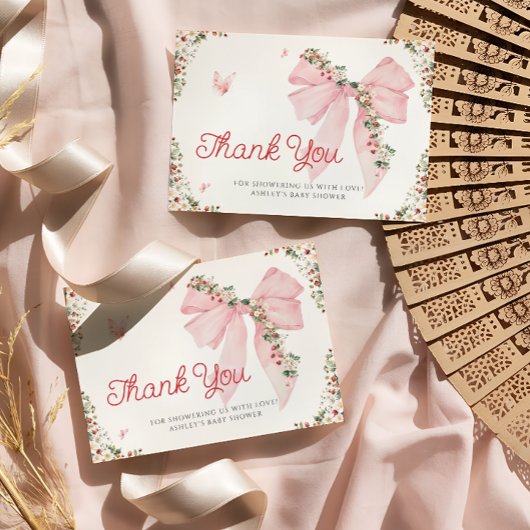 Berry Sweet Pink Bow Baby shower Bedankt Card Kaart