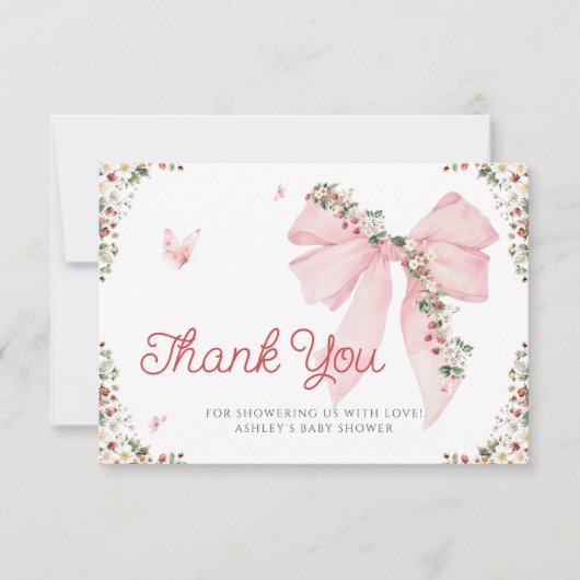 Berry Sweet Pink Bow Baby shower Bedankt Card Kaart (Voorkant)