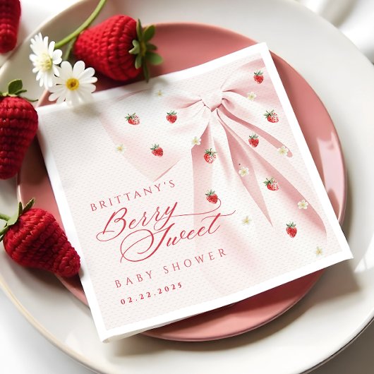 Berry Sweet Pink Bow Baby shower servetten