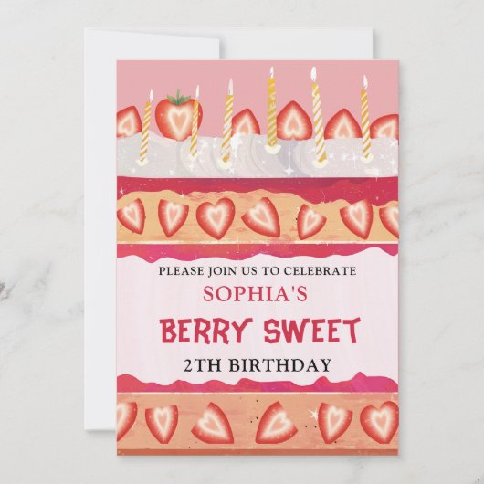 Berry Sweet pink cake Uitnodiging (Voorkant)