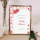 Berry Sweet Pink Checekered Pattern Baby shower Poster