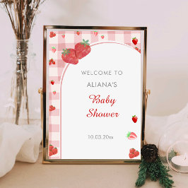 Berry Sweet Pink Checekered Pattern Baby shower Poster