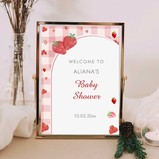 Berry Sweet Pink Checekered Pattern Baby shower Poster