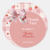 Berry Sweet Pink Checkered bedankt Baby shower Ronde Sticker (Voorkant)