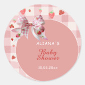 Berry Sweet Pink Checkered Coquette Baby shower Ronde Sticker (Voorkant)