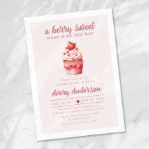 Berry Sweet Pink Cupcake Hearts Baby shower