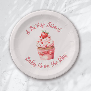 Berry Sweet Pink Cupcake Hearts Baby shower Papieren Bordje