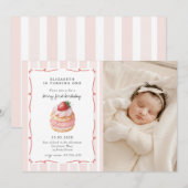 Berry Sweet Pink foto eerste verjaardag Kaart (Voorkant / Achterkant)