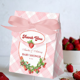 Berry Sweet Pink Gingham Aardbeien Baby shower Bedankdoosjes