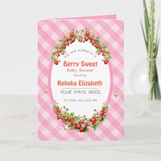 Berry Sweet Pink Gingham Baby shower Invitation (Voorkant)