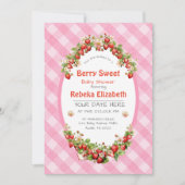 Berry Sweet Pink Gingham Baby shower Invitation Kaart (Voorkant)