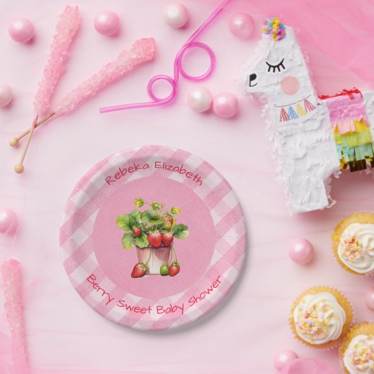 Berry Sweet Pink Gingham douchepapier Bord (Feest)