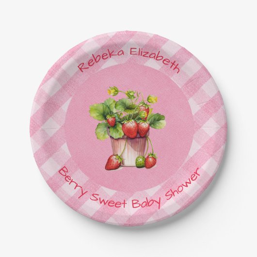 Berry Sweet Pink Gingham douchepapier Bord (Voorkant)