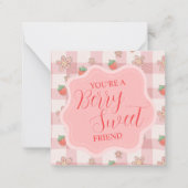 Berry Sweet Pink Gingham Valentines Classroom Card Notitiekaartje (Voorkant)