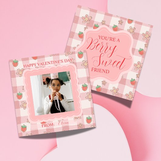 Berry Sweet Pink Gingham Valentines Classroom Card Notitiekaartje