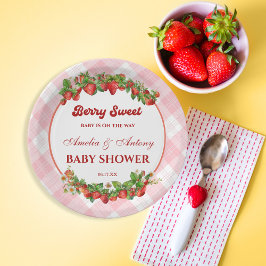Berry Sweet Pink Strawberry Baby shower Papieren Bordje