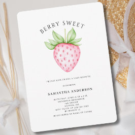 Berry Sweet Pink Strawberry Waterverf Baby shower Kaart