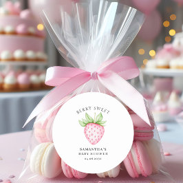 Berry Sweet Pink Strawberry Waterverf Baby shower Ronde Sticker