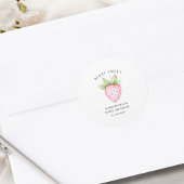 Berry Sweet Pink Strawberry Waterverf Baby shower Ronde Sticker