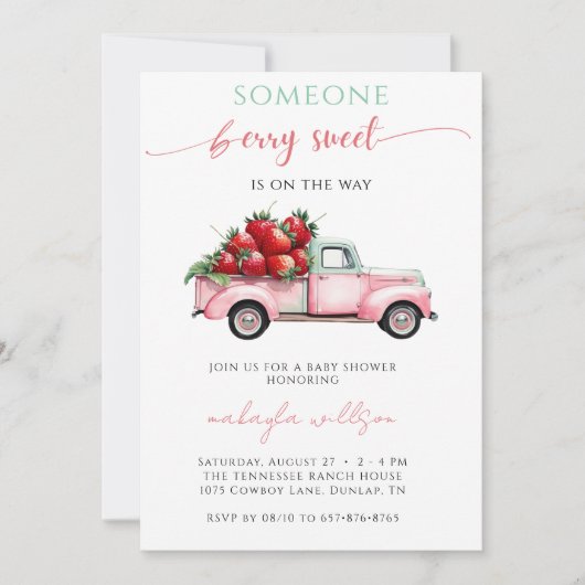 Berry Sweet Pink Truck rode aardbei Baby shower Kaart (Voorkant)