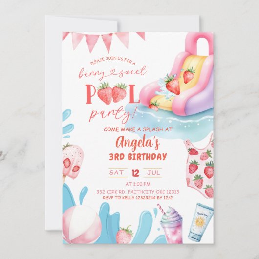 Berry Sweet Pool verjaardagsfeestje Kaart (Voorkant)