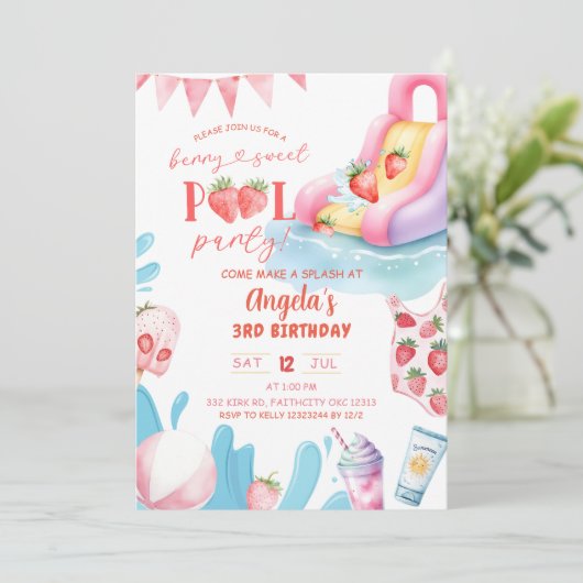 Berry Sweet Pool verjaardagsfeestje Kaart (Staand voorkant)