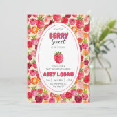 Berry Sweet Raspberry Baby shower Kaart (Staand voorkant)