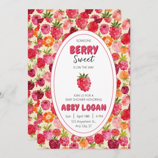 Berry Sweet Raspberry Baby shower Kaart (Voorkant / Achterkant)
