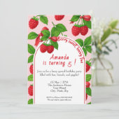 Berry Sweet Raspberry Kids Verjaardag Uitnodiging (Staand voorkant)