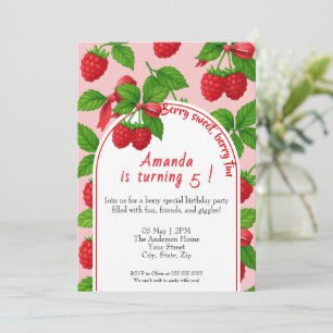 Berry Sweet Raspberry Kids Verjaardag Uitnodiging