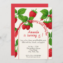 Berry Sweet Raspberry Kids Verjaardag Uitnodiging