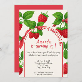 Berry Sweet Raspberry Kids Verjaardag Uitnodiging